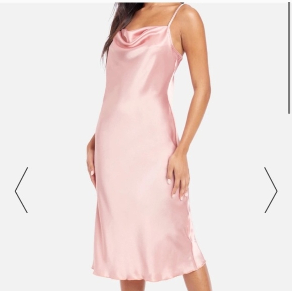 Bebe Size Large Pink Romantic Cowl Neck Satin Slip Dress Valentines Coquette